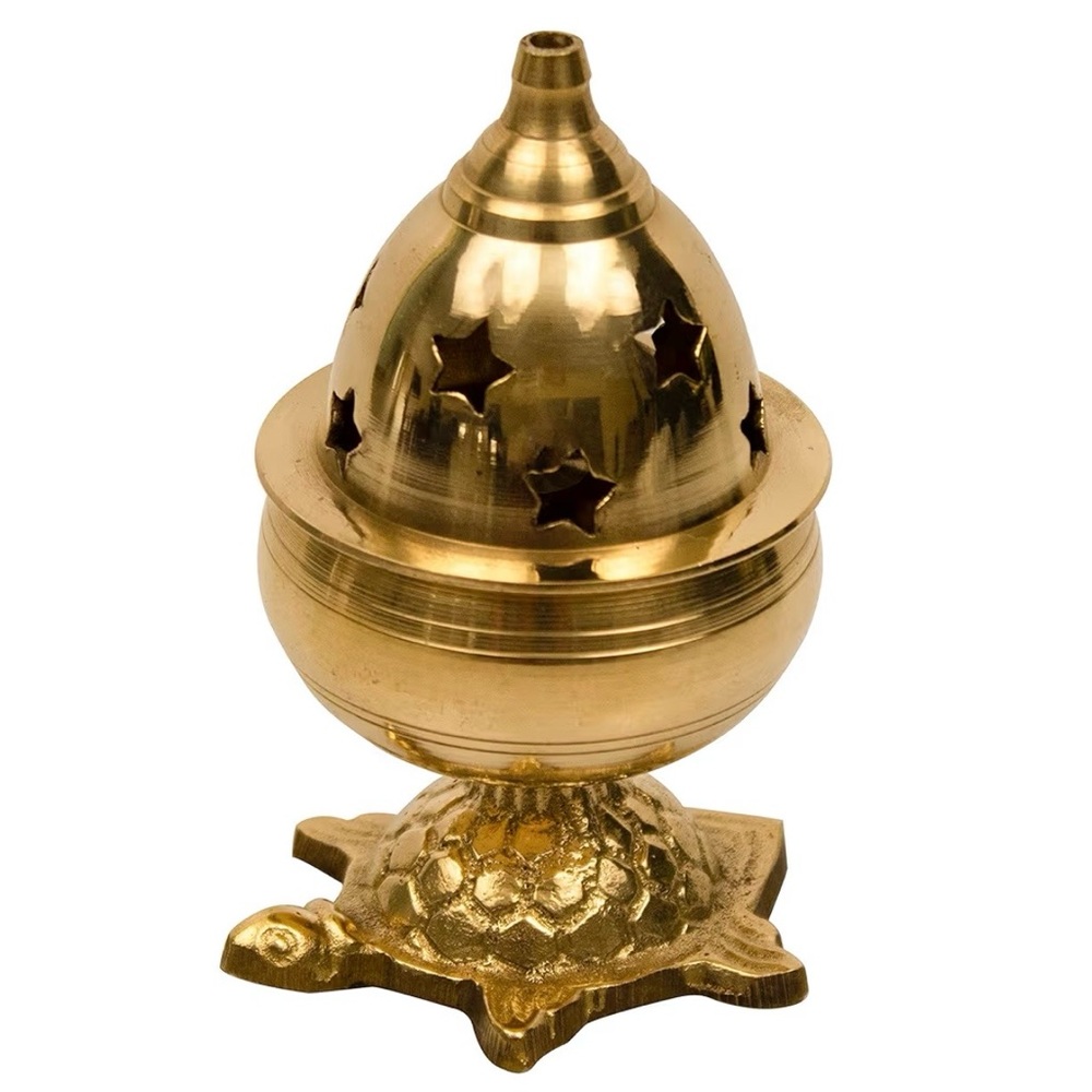 Traditional handcrafted Brass Diya with Lid|Oil Lamp/Incense burner